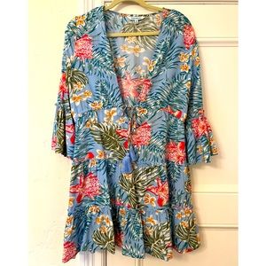 Blue Island Floral Beach Cover Up - Sz M